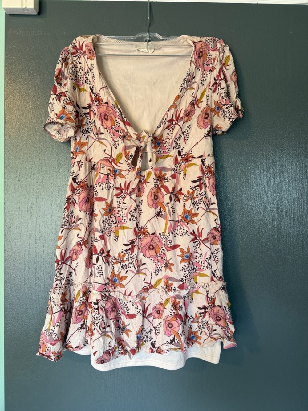 Altar'd State Pink Floral Tiered Mini Dress